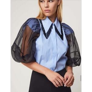 Dahlo Balloon Sleeveless Shirt, Blue/White Stripe, NWT 46